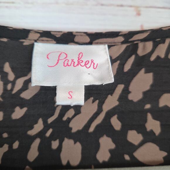 Parker Leopard Print Dress 100% Silk S Lightweight Flowy Whimsigoth Mobwife Glam - Picture 3 of 16